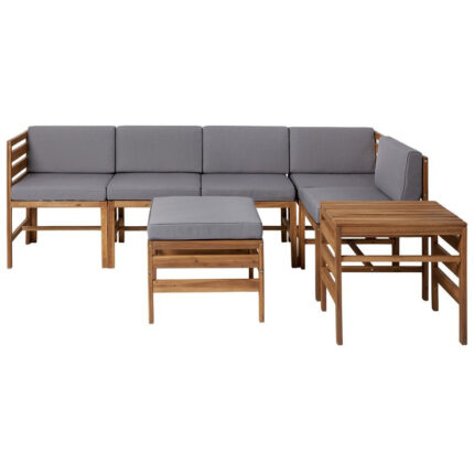 7-Piece Modular Acacia – 5 seat + Ottoman + side table – Brown